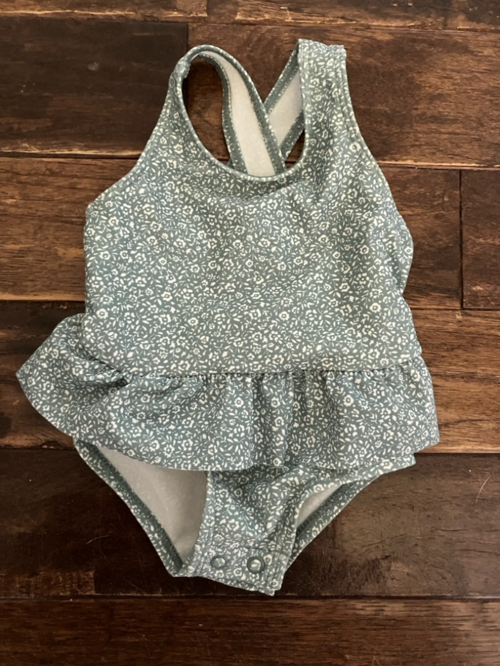 Organic Little Planet Baby Floral Ruffle One-Piece Swimsuit - Sage Green
